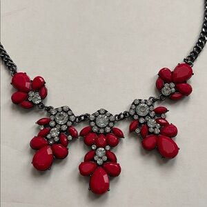 Y2K Statement Red and Rhinestone Cluster Statement Collar Necklace